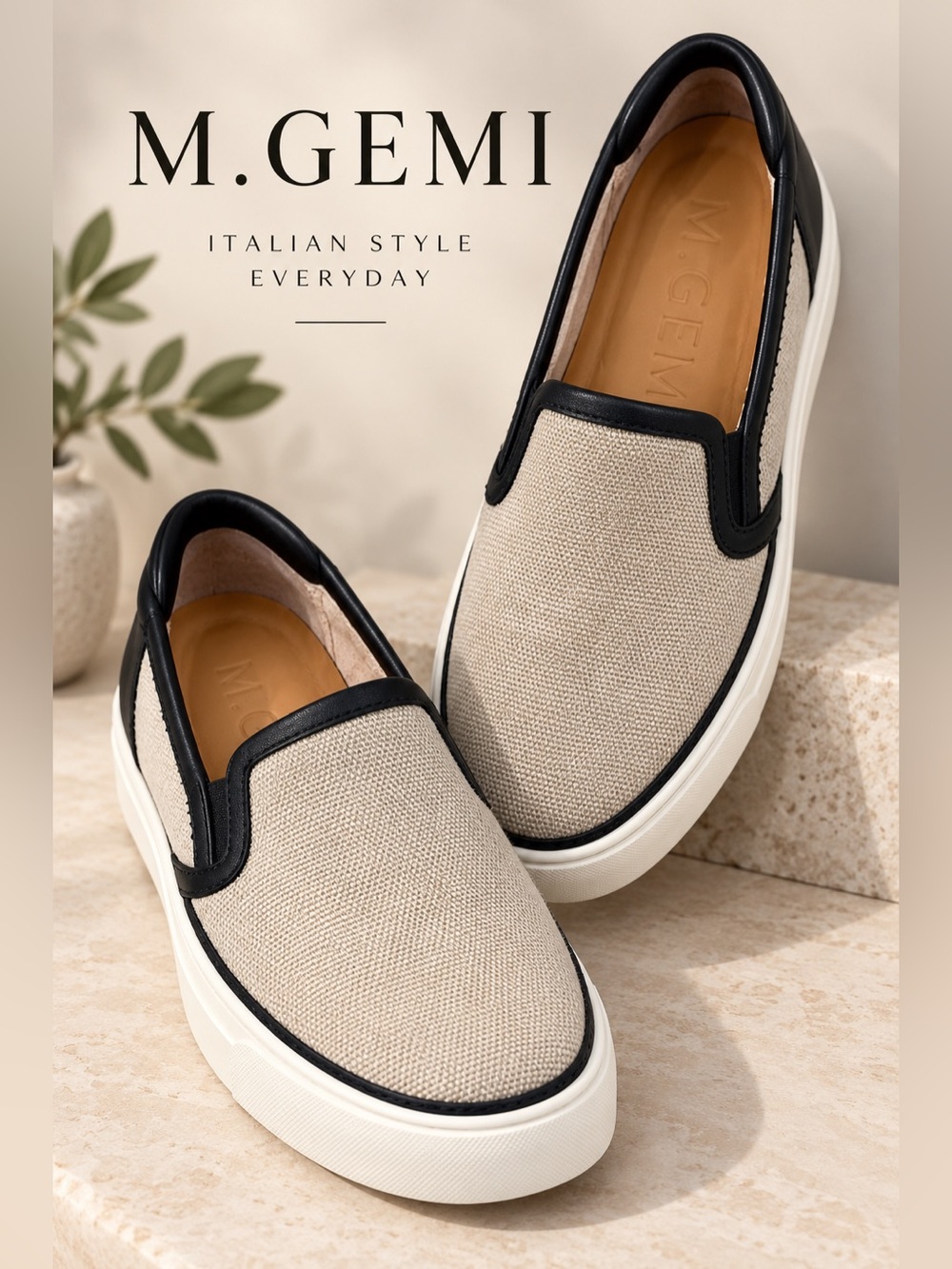 M.Gemi Canvas Leather Trim Slip-On Platform Sneakers Size 36.5